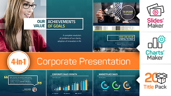 Videohive 4-in-1 Corporate Presentation + Slides Maker Charts Maker and Title Pack 14911595