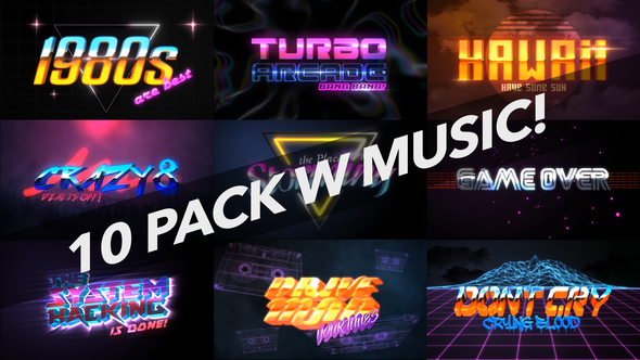 Videohive 4K 1980s 10 Logo Text Intro Pack 22018702