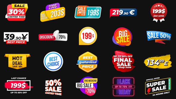 Videohive Animated Labels Prices 22804806