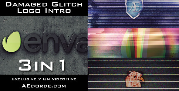 Videohive Damaged Glitch Logo Intro - 3in1 Pack 8318299