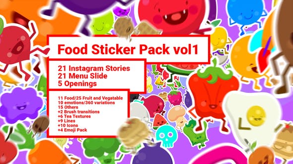 Videohive Food Sticker Pack Emoji Stories Restaurant Mask Snapchat App IGTV Tracking AE Face Tools 22728977