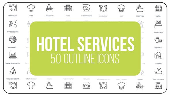 Videohive Hotel Services - 50 Thin Line Icons 23172131