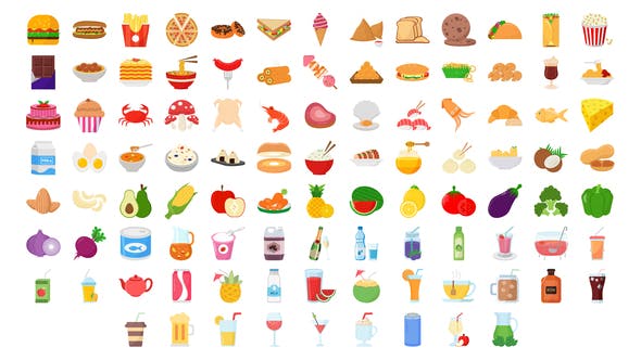 Videohive 100 Food - Drinks Icons 28181411